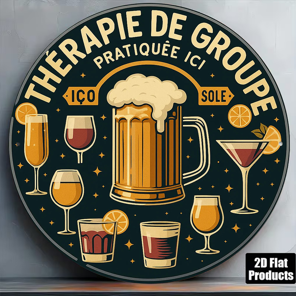 Beer And Wine Quote - 2D Плоская круглая винтажная металлическая табличка
